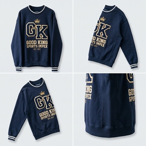 เสื้อสเวตเชิ้ตคอกลมแบบวาร์ซิตี้สีกรมท่าสำหรับผู้ชาย ผ้าฝ้ายพรีเมียมเนื้อนุ่ม ปักลายกราฟิก GK แขนเสื้อแบบริบ สตรีทแวร์ OEM - Product Image 3