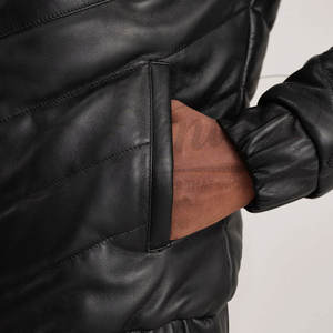 Blouson en similicuir noir matelassé pour homme, style bomber, col montant, coupe ajustée, décontracté, pour moto, veste softshell - Product Image 6