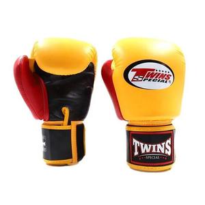 Twins Boxing Gloves Yellow Red Leather Hook & Loop Closure Adjustable Wrist <b>Strap</b> Adult Muay Thai Kickboxing Gear - Product Image 1
