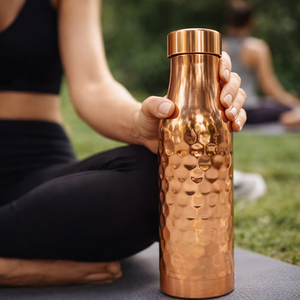 Copper Water Bottle Hammered Finish Screw-On Cap Insulated Double Wall For Adults Travel Use - Product Image 1