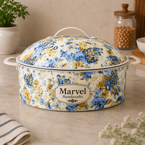 Olla de Acero Aislada con Diseño Floral Azul de Marvel Handicrafts, Recipiente para Comida Caliente con Tapa, Tazón para Servir Premium para Cocina y Comedor - Product Image 1