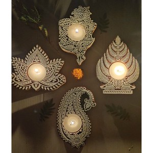 Porte-bougies en bois de Sheesham sculptés à la main avec motifs floraux |   Vente en gros Moradabad - Product Image 3