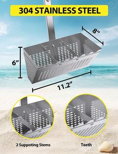 Rastrillo para ácaros <span class=keywords><strong>de</strong></span> <span class=keywords><strong>arena</strong></span>, rastrillo para ácaros <span class=keywords><strong>de</strong></span> <span class=keywords><strong>arena</strong></span> para <span class=keywords><strong>la</strong></span> playa, cesta trapezoidal <span class=keywords><strong>de</strong></span> 11.2'' <span class=keywords><strong>de</strong></span> ancho con 2 varillas <span class=keywords><strong>de</strong></span> soporte y dientes afilados, 36.2'' <span class=keywords><strong>de</strong></span> largo - Product Image 2