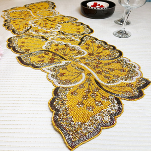 Intricate ethnic paisley pattern elegant maroon and gold traditional handmade beaded <b>table</b> <b>linen</b>, available at wholesale prices. - Product Image 5