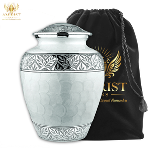 Elegante Urna Funeraria de Metal Blanco para Cenizas Humanas, Urna Decorativa Conmemorativa para Adultos de 10 Pulgadas - Product Image 2