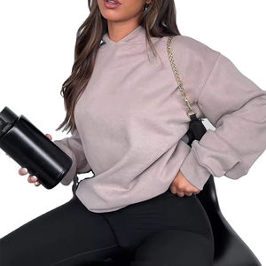 Sweat à capuche oversize personnalisé pour femme, en polaire gris clair avec manches bordeaux, décontracté et confortable, style streetwear, 100 % coton - Product Image 1