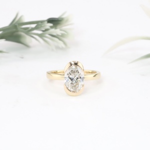 Luxury Yellow Gold Oval Cut <b>Simulated</b> <b>Diamond</b> Engagement Ring Classic Half Bezel Solitaire Plain Wedding Band Fine Jewelry Women - Product Image 1