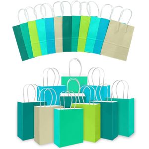 30 sacchetti regalo verdi piccoli con manici, dimensioni 8,3"x6"x3", usi multipli, 6 colori diversi - Product Image 1