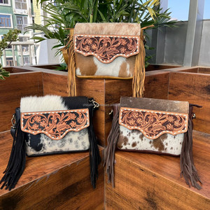 Bolso bandolera de cuero con flecos para mujer, bolso de hombro de diseñador de cuero genuino de lujo, bolsos de piel de vaca - Product Image 4