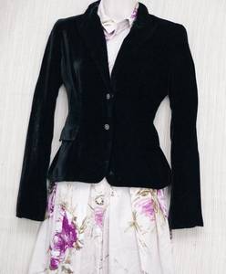Blazer Tahari en velours noir, rayonne, soie et cuir avec empiècements aux coudes - Product Image 2