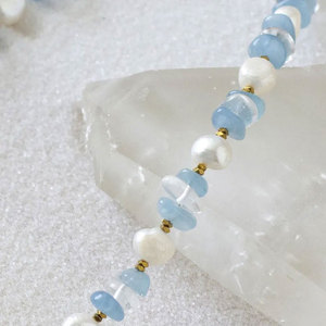 Awesome Aquamarine Pearl Freshwater Pearl Gold Beaded <b>Bracelet</b> Blue White Gemstone Women Fashion Jewelry HARI OM CREATIONS Model - Product Image 4