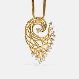 Collar con Colgante de Pluma de Pavo Real en Oro Amarillo con Diamante Cultivado en Laboratorio - Product Image 1