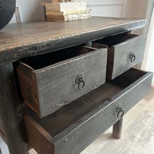 Antique Rustic Solid Wood <b>Console</b> <b>Table</b> With Three Drawers Weathered Entryway <b>Desk</b> Living Room Furniture - Product Image 2