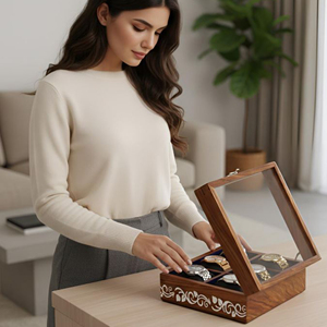Caja de Madera para Relojes con Tapa de Cristal Transparente, Estuche de Almacenamiento de Alta Gama para Exhibición de Relojes de Madera por AYAANS - Product Image 2