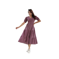Robe de bal indienne en coton imprimé à la main, col en V, longueur genou, style bohème, motif floral, design tendance, naturel