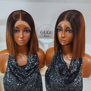 Perruques GUGU Hair en cheveux humains vietnamiens, double densité, fermeture en dentelle 5x5, sans colle, ultra-lisses, 8 pouces, Ombré Chenust - Product Image 3
