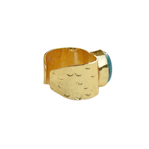 Laxmi Jewellers Turquoise <b>Gold</b> Plated <b>Ring</b> Oval Natural Stone <b>Cocktail</b> <b>Ring</b> Women Fine Jewelry Adjustable Band Statement Jewelry - Product Image 3