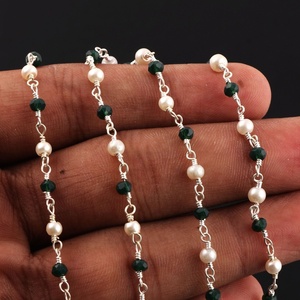 Perles micro-facettées en émeraude hydro-perle, chaîne de chapelet, connecteurs de 3 mm plaqués argent pour la fabrication de colliers et bracelets - Product Image 1
