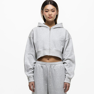 Sudadera con Capucha Corta Sexy para Mujer, Personalizada OEM, de Alta Calidad, 100% Algodón Orgánico Francés, con Hombros Caídos - Product Image 3