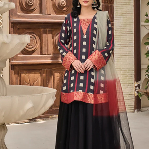Traje de Mujer de 3 Piezas Personalizado en Talla Adulta, Estilo Pakistaní, Camisa Estampada, Pantalón y Dupatta de Algodón - Product Image 1
