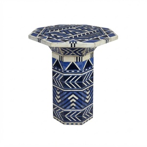 Tabouret de luxe rose en os incrusté, banc artisanal indien fait main, design floral, chaise de coiffeuse pour salon et chambre à coucher - Product Image 5