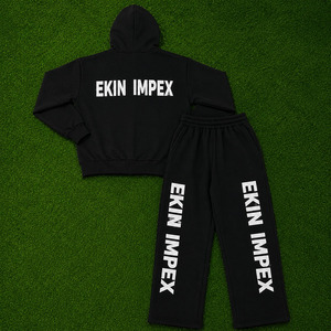 Custom Men Black Hoodie Tracksuit <b>Set</b> Printed Fleece Jogger Sweatsuit Streetwear OEM Private Label - Product Image 4