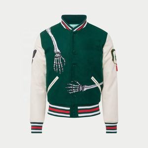 Veste universitaire avec logo brodé OEM, qualité supérieure, manches en cuir personnalisées, jolie veste de joueur de baseball Letterman, longue - Product Image 1