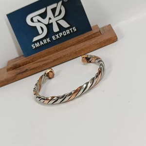 Trendy Metal Craft Magnetic Copper Cuff Bracelet Twisted Two Tone Design Adjustable Open <b>Bangle</b> Handmade - Product Image 5