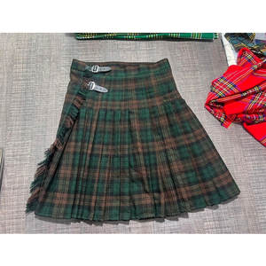 กระโปรงยาวระดับเข่าสำหรับผู้หญิง ลายสก็อตสีน้ำตาล สายหนังจีบแบบกิลท์ - Product Image 4