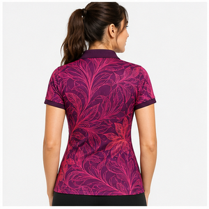 Polo pour femme personnalisé à imprimé floral tropical bordeaux et magenta, séchage rapide, respirant, manches courtes, uniforme d'équipe de golf WPS-0803 - Product Image 4