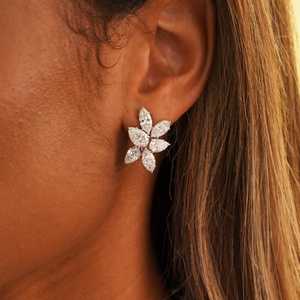 Boucles d'oreilles en or massif 14K 18K avec diamants de laboratoire taille poire et marquise, fermoir à levier, bijoux de mariée classiques de luxe, vente en gros - Product Image 2
