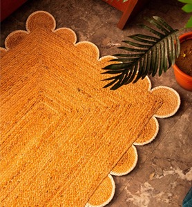 Scalloped Edge Jute Area Rug Solid Color Bohemian Style Flat Weave Non Slip Living Room Floor Mat - Product Image 4