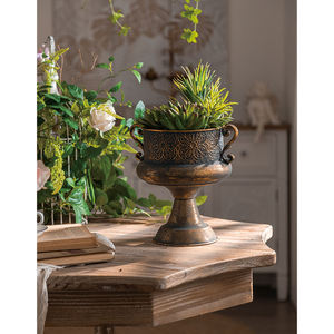 Pot de fleurs vintage en métal avec poignées, style rustique, pour plantes d'intérieur, décoration de bureau - Product Image 6