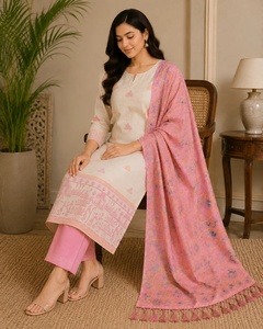 Ensemble Kurta en coton rose non cousu avec dupatta imprimé et pantalon pour femme, style traditionnel décontracté, coupe ample, style Inde Pakistan - Product Image 3