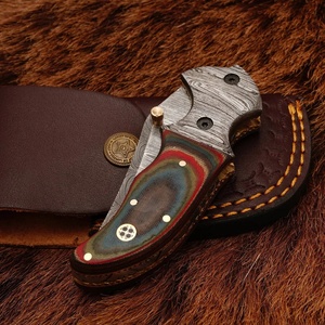 Pasha Enterprises Industrial Grade Damascus Steel Folding Pocket Knife <b>Multi</b>-functional Outdoor Sheet Handle Leather Sheath - Product Image 6