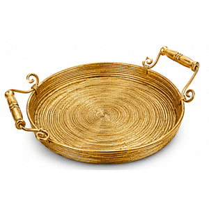 Luxury Design Gold Serving <b>Tray</b> With Handles Round Wire Decorative <b>Metal</b> <b>Tray</b> For Coffee Table Hotel Wedding Tableware Platter - Product Image 1