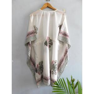 เสื้อคลุมสไตล์โบฮีเมียน ผ้าฝ้าย 100% คอวี แขนทรงปีกค้างคาว งานแฮนด์เมด พิมพ์ลายบล็อก เป็นมิตรกับสิ่งแวดล้อม เอวธรรมชาติ คลุมชายหาด ทรงหลวม ใส่สบายสำหรับฤดูร้อน - Product Image 6