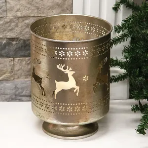 Support de bougie rond en métal avec découpe de rennes pour la décoration de Noël à la maison, fait main - Product Image 1