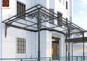 European Iron <b>Canopy</b> With Glass <b>Roof</b> For Villa Entryway Waterproof Outdoor Decorative Metal Awning - Product Image 3