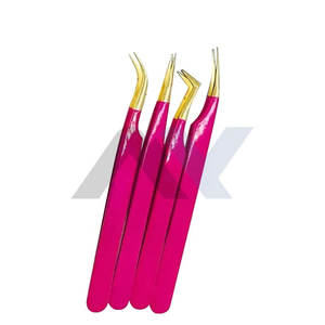 Pinces à épiler roses à pointe dorée pour extensions de cils, outils de beauté de haute qualité pour une application de précision, vente en gros, lot de 4 pièces - Product Image 1