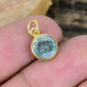 Natural Moss Kyanite Charm Round Shape Gemstone <b>Chain</b> Necklace 18k Gold Micron Over 925 Sterling Silver - Product Image 4