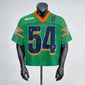 Maillot de football américain rétro en maille à col en V, coupe ample et courte, style streetwear, personnalisable, maillot de basketball sportif en maille - Product Image 1
