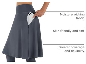 Women Modest <b>Skirt</b> High Waist Solid <b>Grey</b> Color A-Line <b>Skirt</b> With Pockets Breathable Knitted Casual All Seasons - Product Image 3