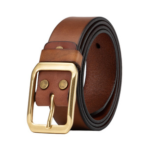 Cinturón de Cuero Genuino para Hombre con Hebilla de Cobre, Estilo Retro Desgastado, Duradero y Suave para Ropa de Trabajo - Product Image 1
