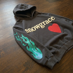 Snowgrace Black Hooded <b>Sweatshirt</b> Oversized Fit Front <b>Heart</b> Print Regular Sleeve Men Casual Autumn Wear - Product Image 5