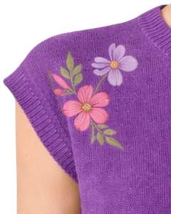 Gilet d'été décontracté pour femme, violet personnalisé, sans manches, en tricot, avec broderie florale, col rond, doux, léger, élégant et tendance - Product Image 6