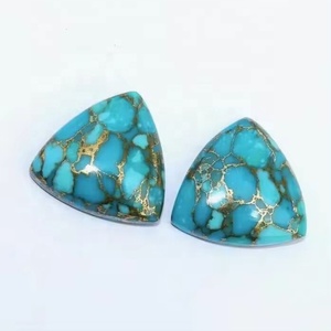 Turquoise bleu cuivre naturel de haute qualité de 10 mm, cabochon plat en forme de trillion, prêt à être expédié, collection artisanale à prix abordable - Product Image 1