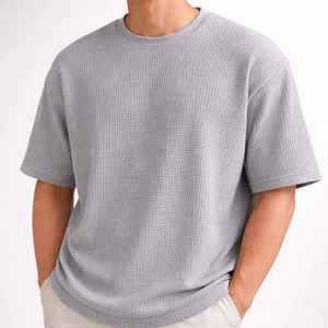 Premium Quality Custom Polyester Cotton Blend Men's <b>Waffle</b> Knit Thermal Breathable T <b>Shirt</b> Regular Fit High Street - Product Image 6