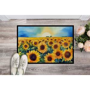 Kansas Sunflowers in Watercolor Doormat Front <b>Door</b> <b>Mat</b> <b>Indoor</b> Outdoor Rugs for Entryway, Non Slip Washable Low Pile, 24H X 36W - Product Image 2