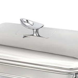 Plat à chafing élégant en argent et or avec pieds de style moderne, poignées assorties et couvercle élégant pour les buffets et les mariages - Product Image 5